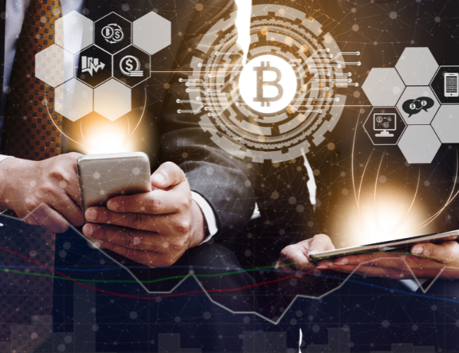 Stacked coins, Bitcoin, insurance shield